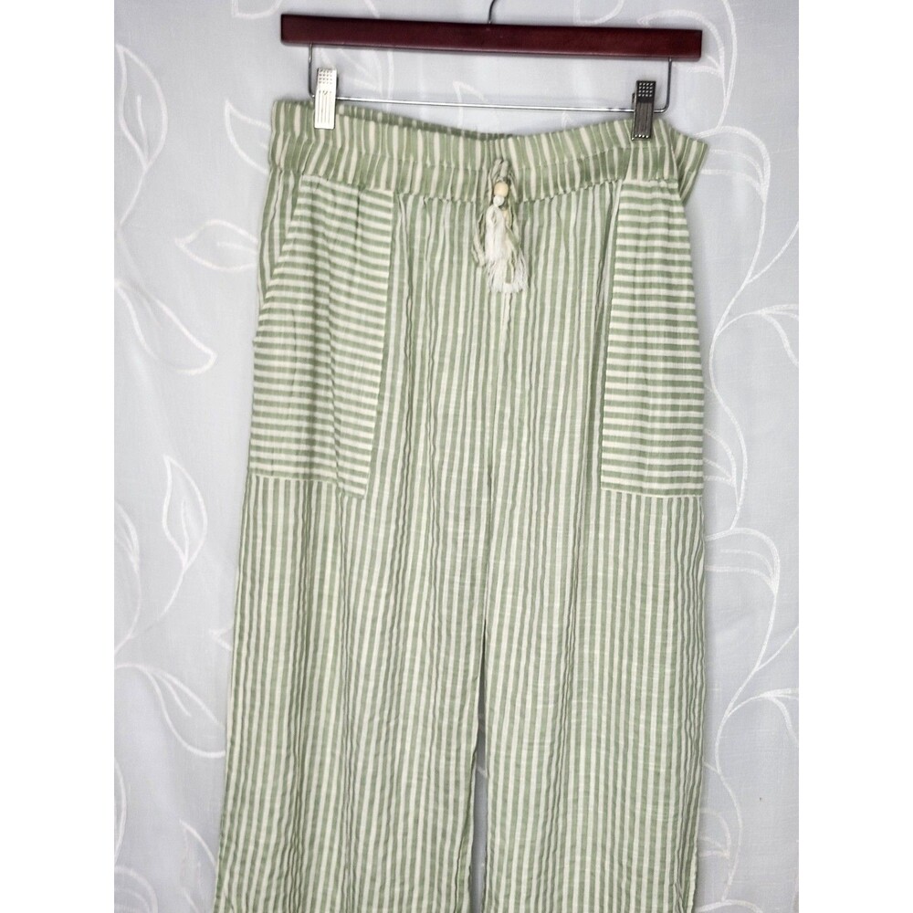 Salty Lemon Women's XL White Green Stripe Beach Pants Leg Slits Boho - Picture 3 of 13